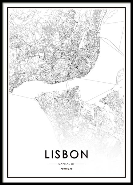 Lisbon Map Poster nel gruppo Poster / Bianco e nero  presso Desenio AB (3354)