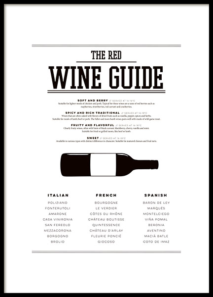 Red Wine Guide Poster nel gruppo Poster / Bianco e nero  presso Desenio AB (7802)