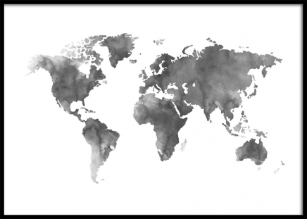World Map Grey Watercolor Poster nel gruppo Poster / Mappe e città presso Desenio AB (8453)
