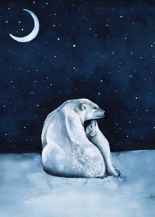 Polar Bear Night Sky Poster