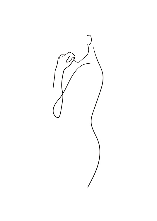  – Disegno in stile line art di un corpo femminile in nero su sfondo bianco