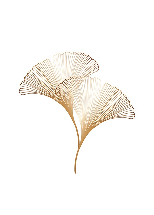  – Illustrazione grafica di foglie di ginkgo color oro su sfondo bianco