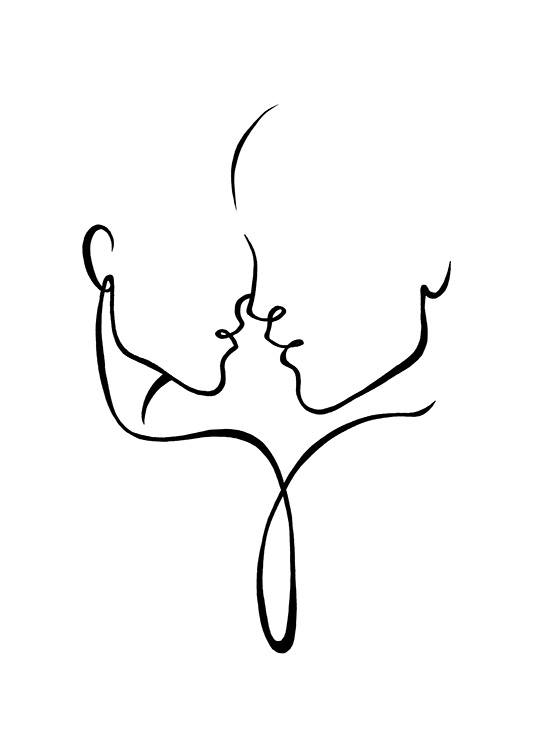  – Illustrazione in bianco e nero in stile line art di due volti in procinto di baciarsi