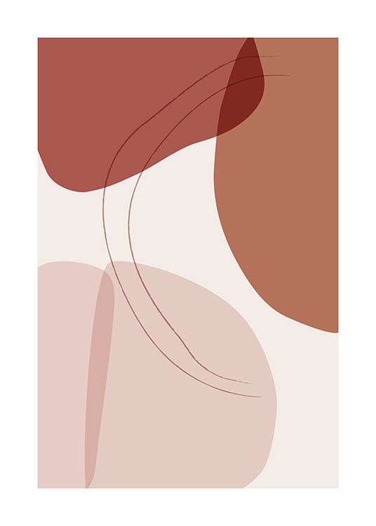 Illustrazione con forme e linee grafiche in tonalità di rosso e rosa
