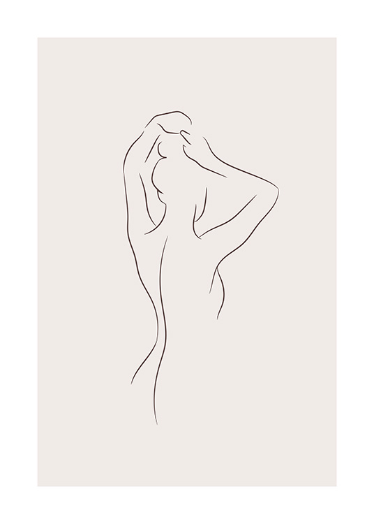Illustrazione in stile Line art di una donna che si acconcia i capelli da dietro