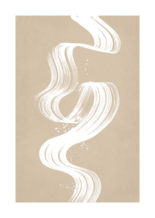  - Forma spiralata bianca realizzata con una spessa pennellata su sfondo beige, con puntini bianchi