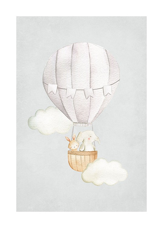 Hot Air Balloon No1 Poster / Animali dei fumetti presso Desenio AB (13715)