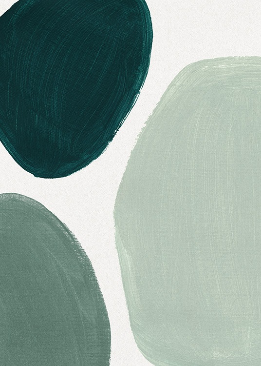  – Dipinto a olio con forme verdi arrotondate su sfondo beige chiaro