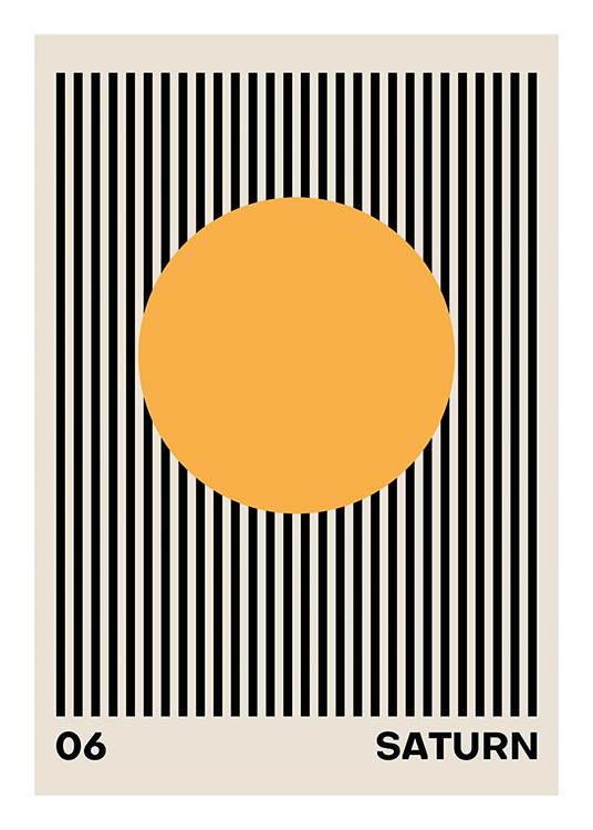  – Illustrazione grafica di strisce nere su sfondo beige e un cerchio arancione al centro