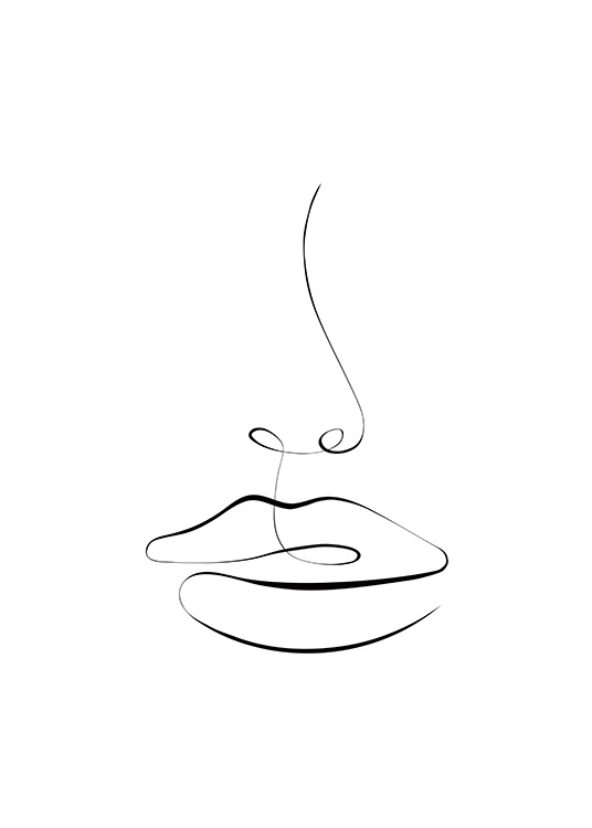  - Illustrazione astratta in stile line art di un naso e labbra