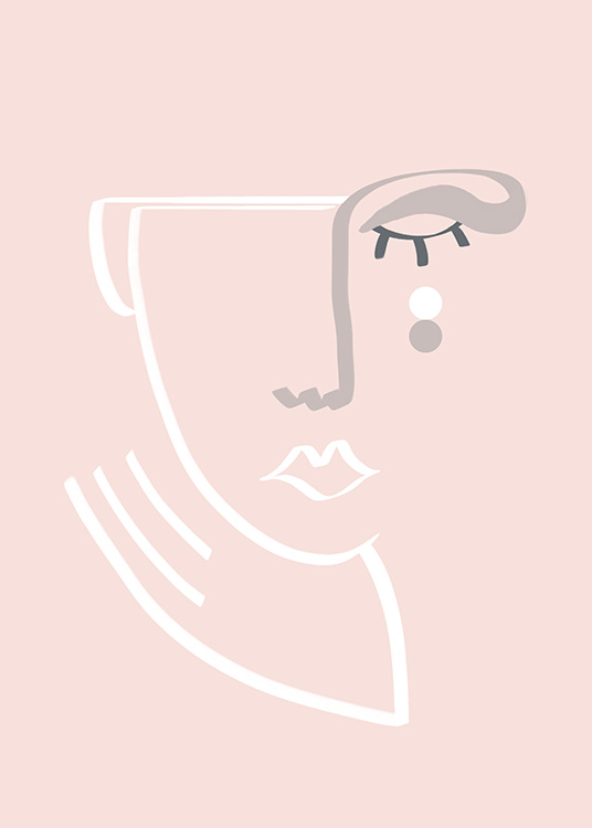  - Illustrazione astratta di un volto in grigio e bianco su sfondo rosa chiaro