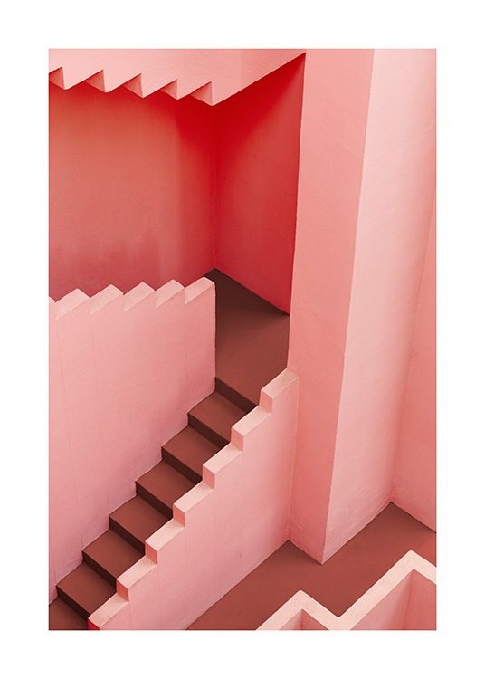  - Fotografia di una scala rosa con forme geometriche