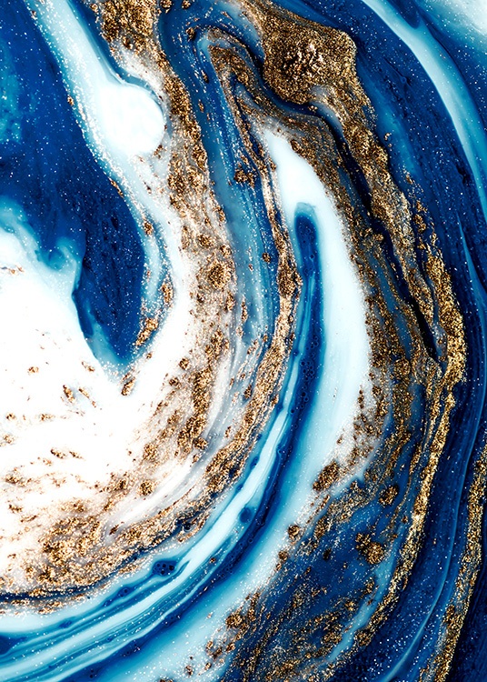 Blue and Gold Swirl No1 Poster