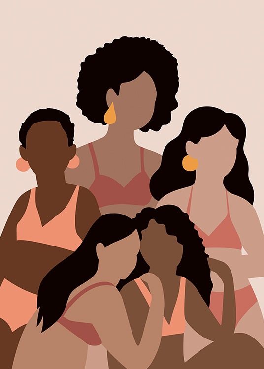  – Illustrazione grafica di un gruppo di donne che indossano bikini rosa e beige