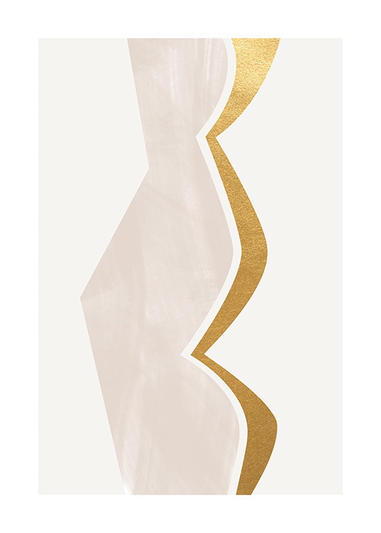  – Illustrazione grafica di una forma curvilinea in oro e beige su sfondo grigio chiaro