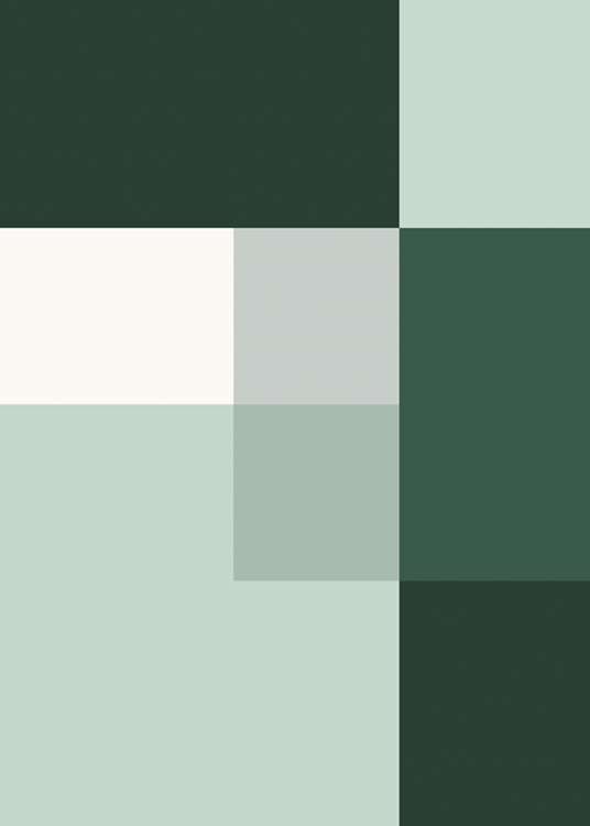  – Illustrazione grafica in tonalità di verde con rettangoli e quadrati