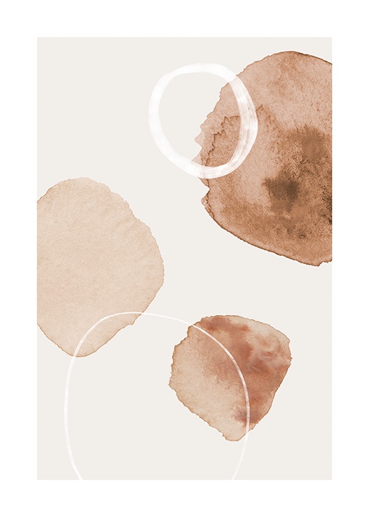  – Illustrazione ad acquarello di cerchi bianchi, beige e marrone chiaro su sfondo beige chiaro