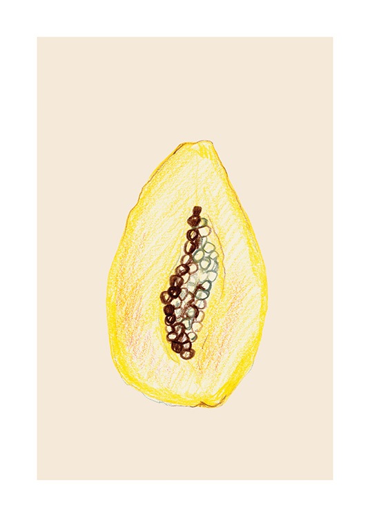  – Illustrazione di una papaia gialla su sfondo beige chiaro