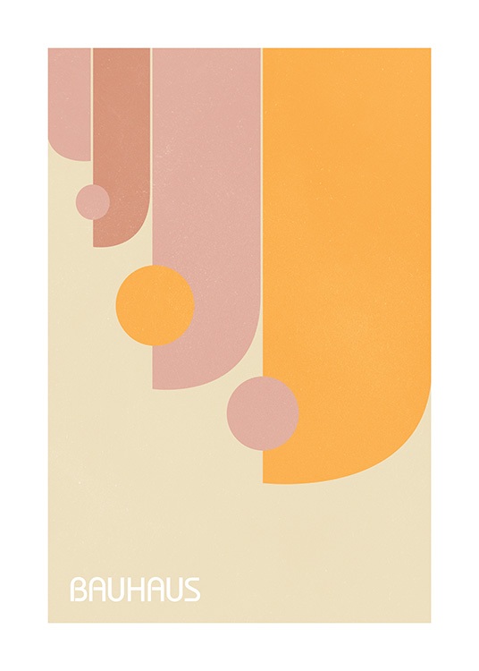  – Illustrazione grafica in stile Bauhaus di forme geometriche arancioni e rosa