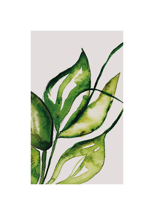  – Dipinto ad acquarello che ritrae foglie verdi su sfondo beige