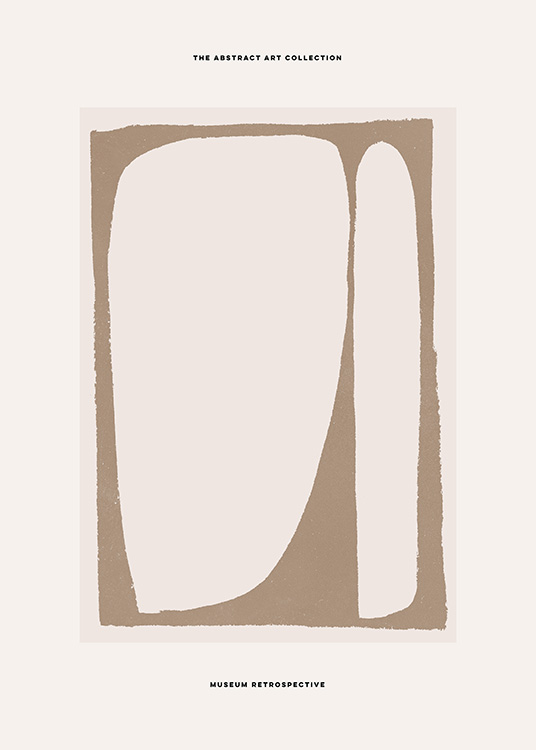 – Illustrazione grafica di due forme beige su sfondo marrone e beige, con testo sopra e sotto le forme