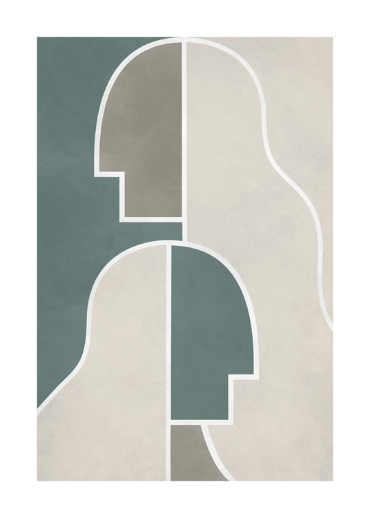  – Illustrazione grafica beige e verde con forme astratte separate da linee bianche