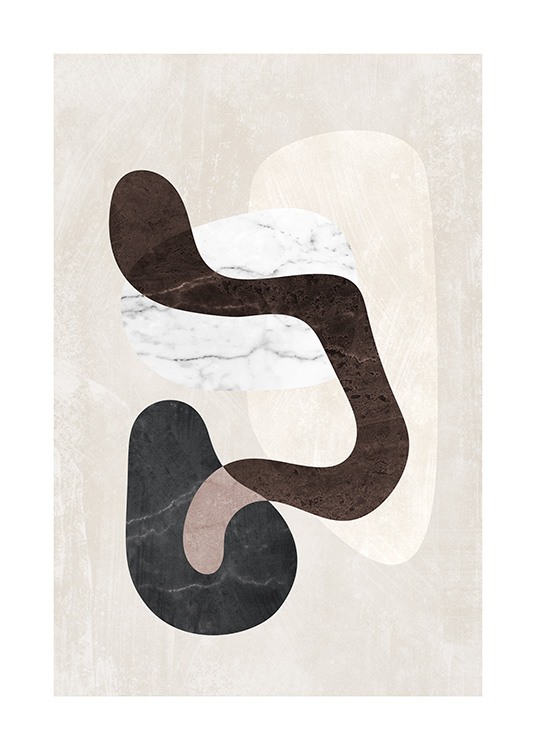  – Illustrazione grafica di forme astratte beige, nere, bianche e marroni con motivo effetto marmo