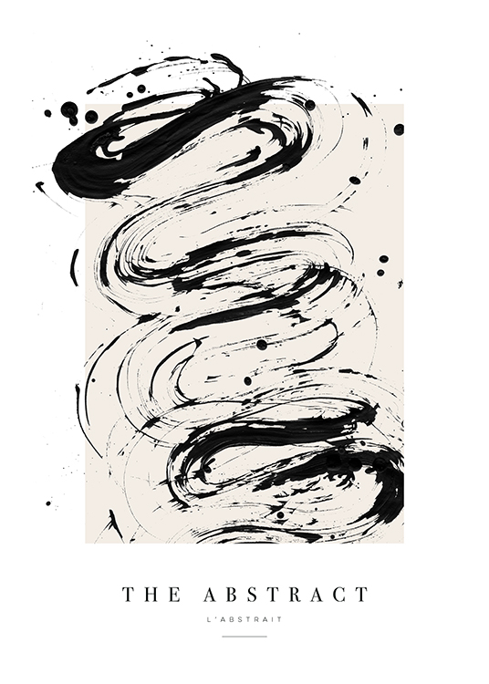  – Dipinto con pennellate astratte nere su sfondo beige e un testo scritto al fondo