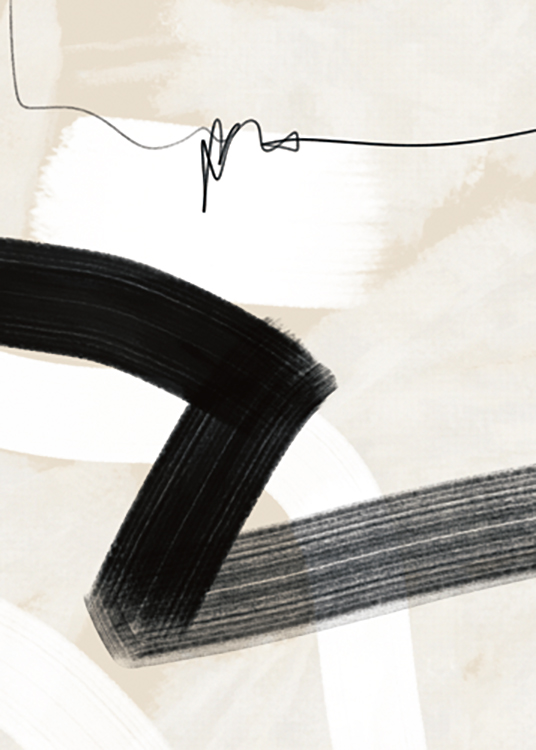  – Illustrazione grafica che ritrae pennellate nere e bianche e una linea nera su sfondo beige chiaro