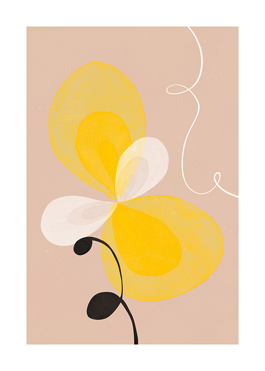  – Illustrazione di un fiore astratto giallo e bianco su sfondo beige