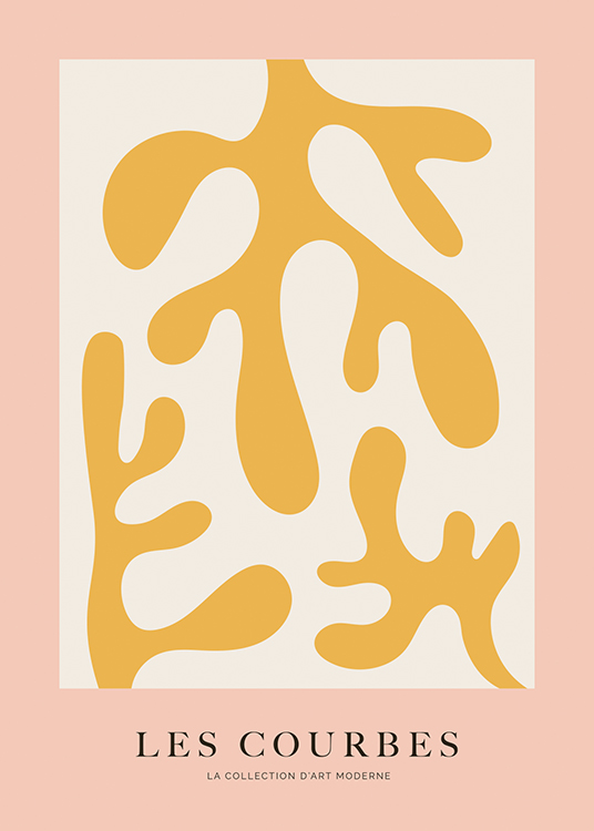  – Illustrazione grafica di coralli astratti gialli su sfondo grigio chiaro e rosa