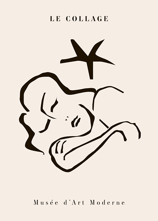  – Illustrazione grafica in stile line art del volto di una donna con gli occhi chiusi riprodotto in nero su sfondo beige chiaro