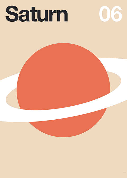  – Illustrazione grafica di riprodotto Saturno con un cerchio rosso e un anello bianco attorno