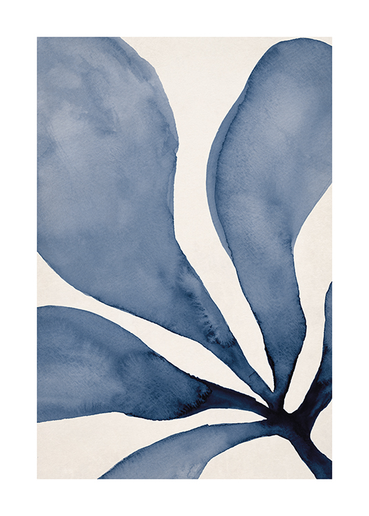  – Illustrazione ad acquarello di un'alga blu con foglie spesse su sfondo beige chiaro