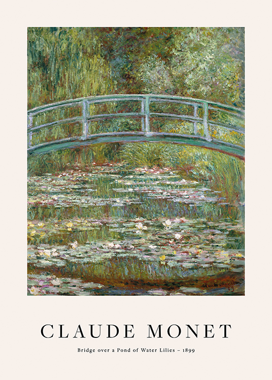  – Dipinto che ritrae un laghetto con ninfee sotto un ponte con alberi sullo sfondo