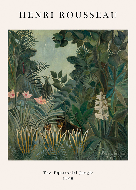  – Dipinto che ritrae una giungla con alberi, fiori e animali