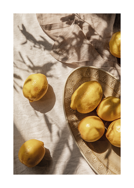  – Piatto di limoni appena raccolti su un tavolo da pranzo