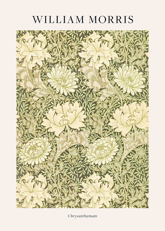  – Illustrazione di un motivo floreale con crisantemi e foglie verdi