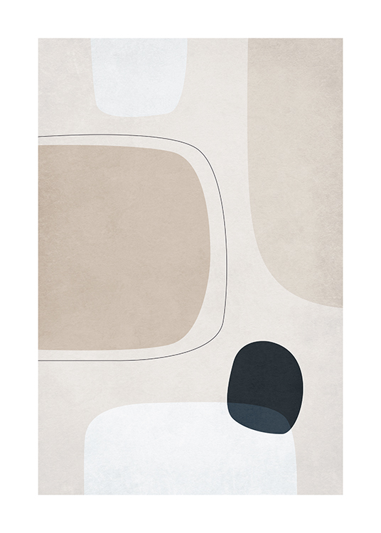  – Illustrazione grafica di forme astratte grigio chiaro, beige e nere su sfondo beige chiaro