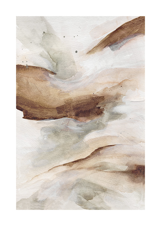  – Quadro astratto con un soggetto dipinto a mano in marrone, grigio e bianco sporco