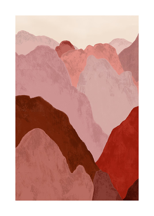  – Illustrazione di un paesaggio montano astratto rosa e rosso