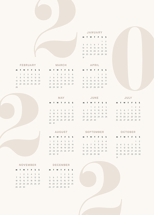  – Calendario 2022 con testo scritto in nero su sfondo beige e numeri beige