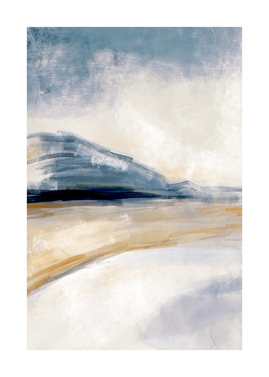 — Illustrazione strutturata di un paesaggio in beige, bianco e blu-grigio
