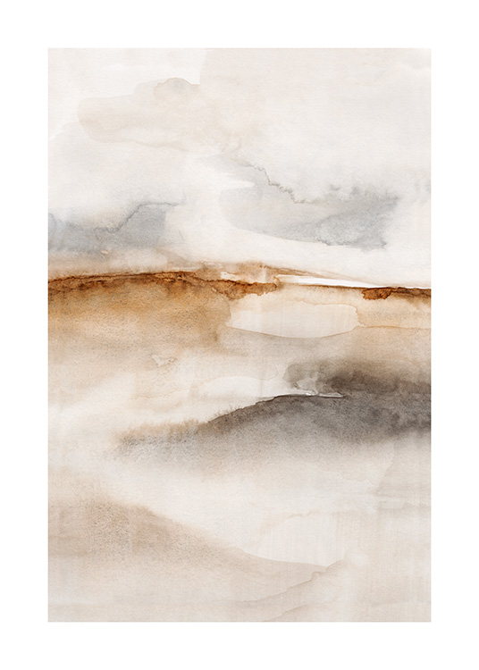 — Dipinto astratto ad acquerello in tenui tonalità di beige, bianco sporco e grigio