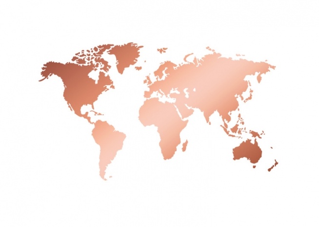 – Mappa del mondo in rame su sfondo bianco