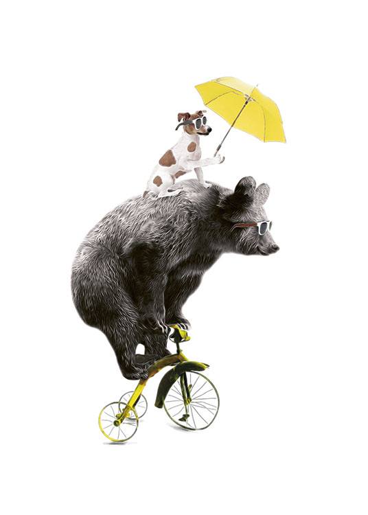 Bear On Yellow Bike Poster
