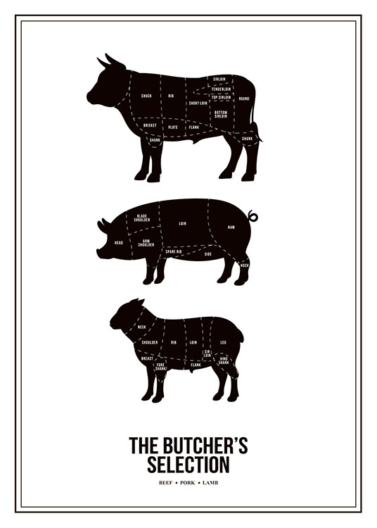 Butchers Selection Poster / Bianco e nero  presso Desenio AB (7974)