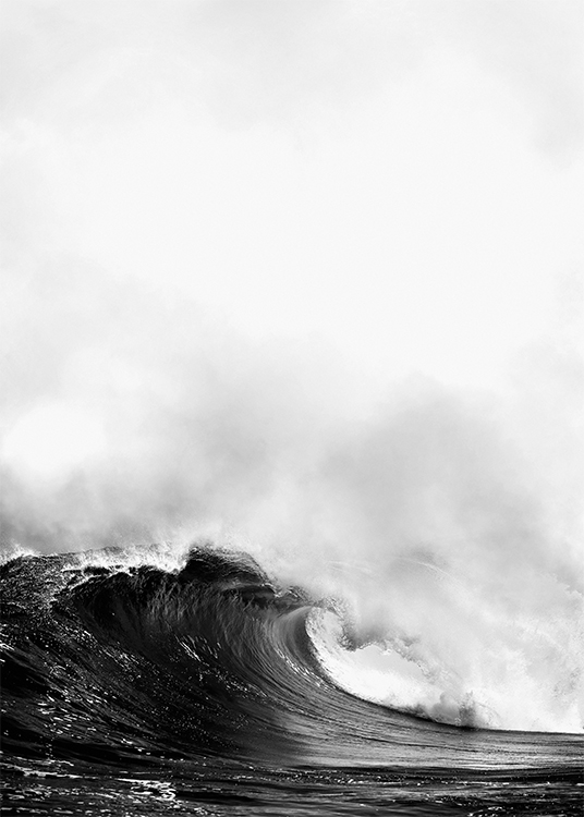 – Fotografia in bianco e nero di una grande onda nell’oceano