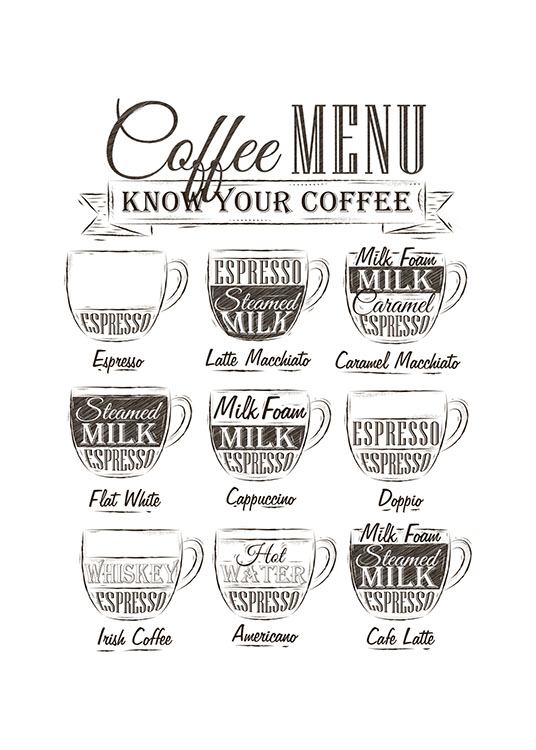 Coffee Menu Poster / Bianco e nero  presso Desenio AB (8237)