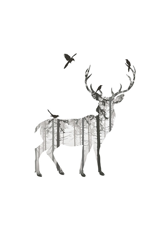 Deer Silhouette Poster / Bianco e nero  presso Desenio AB (8353)